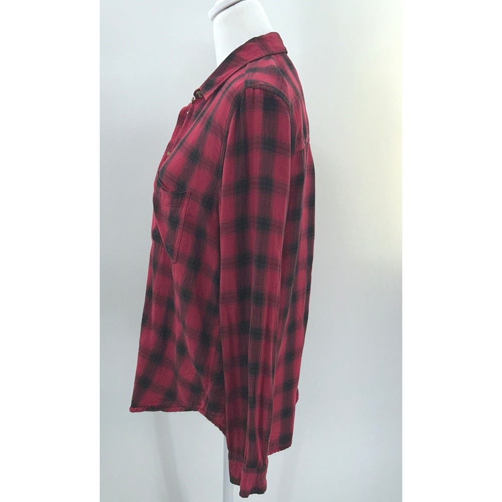 American Eagle Red Black Plaid Flannel Shirt Boyfriend Fit Soft Grunge Size M - Picture 5 of 11
